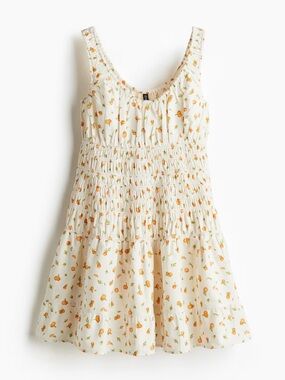 H&M Divided Orange and Cream Smocked Elastic Dress Size XS NWT